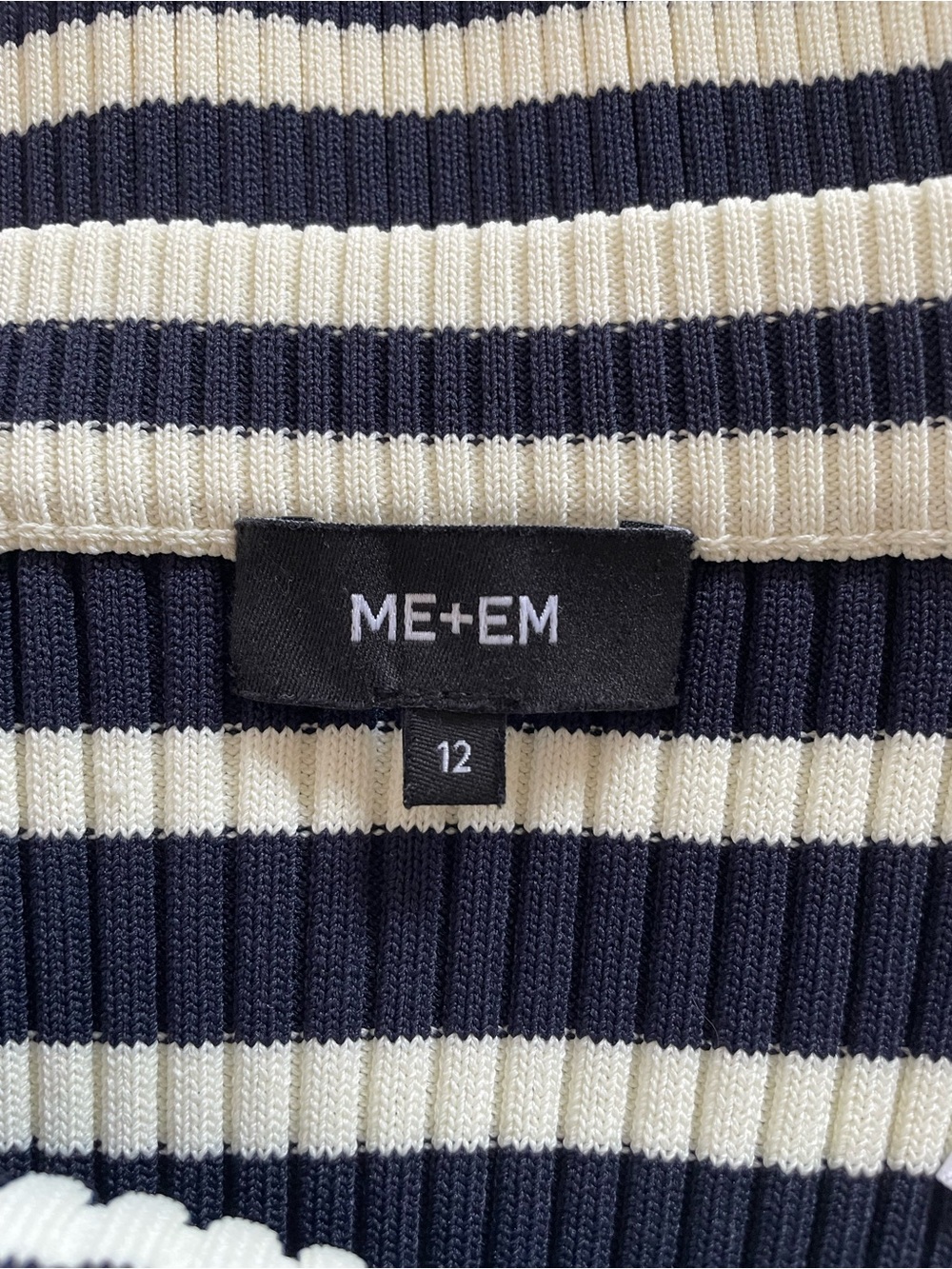 ME+EM British Luxury Ribbed Knit Tube Dress Navy Cream Stripe Size 12